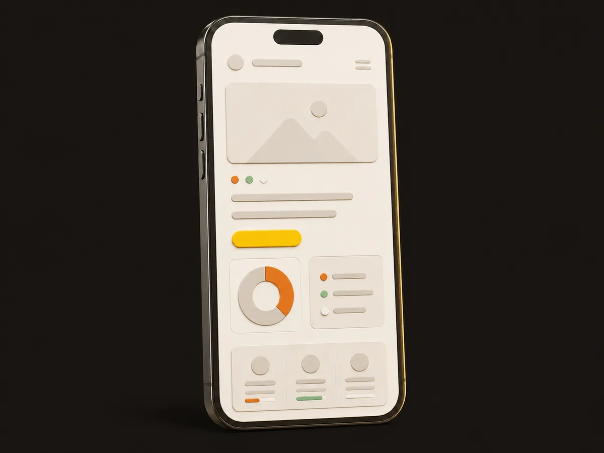 3D illustration of a phone showing a simple, tidy web page